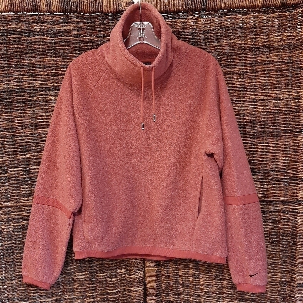 Nike Therma Fleece Cowl Neck Pullover Sweatshirt Pink Teddy Sherpa Cozy Small